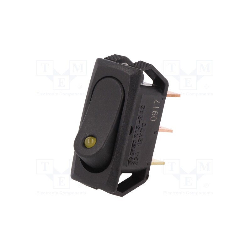 10 pcs : R13-242L-01-BBY - ROCKER, SPST, Pos: 2, ON-OFF, 25A/12VDC, black, LED,point, 12VDC