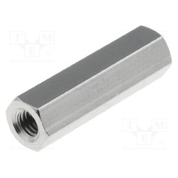 50 pcs : 113X18 - Screwed spacer sleeve, 18mm, Int.thread: M3, hexagonal, brass