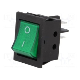10 pcs : RSI2013C3GN - ROCKER, DPST, Pos: 2, ON-OFF, 15A/250VAC, green, neon lamp, 35mΩ