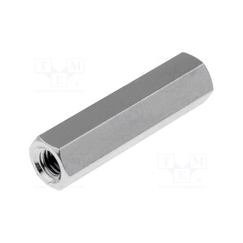 50 pcs : 113X20 - Screwed spacer sleeve, 20mm, Int.thread: M3, hexagonal, brass