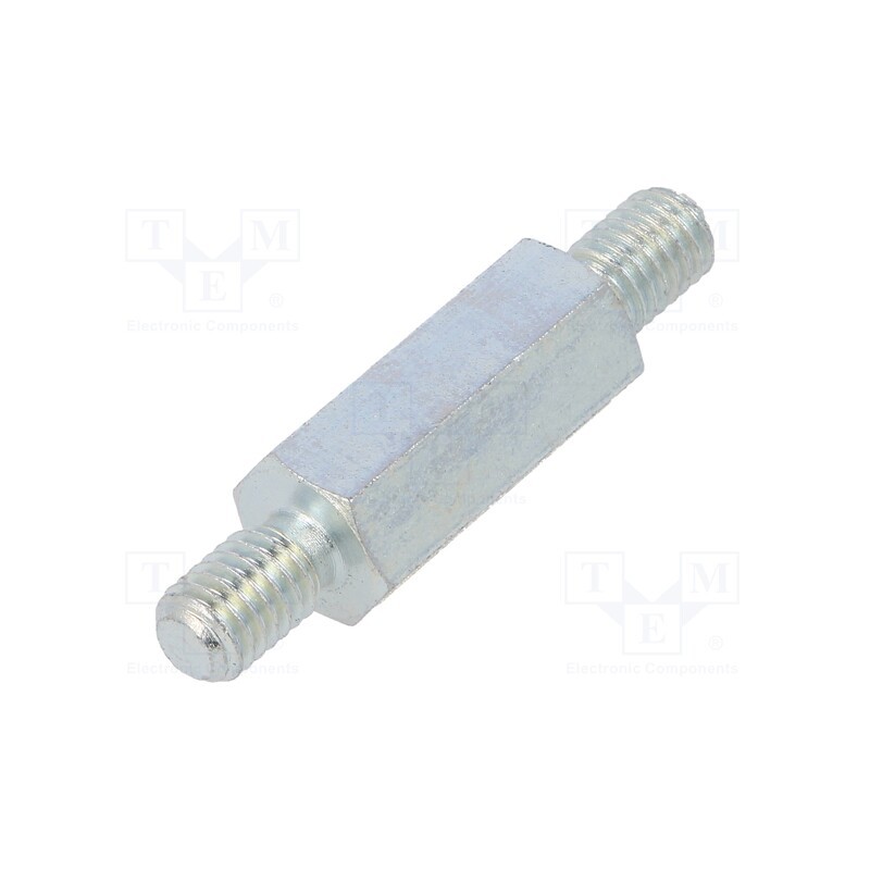 50 pcs : 428X18 - Screwed spacer sleeve, 18mm, Ext.thread: M5, hexagonal, steel