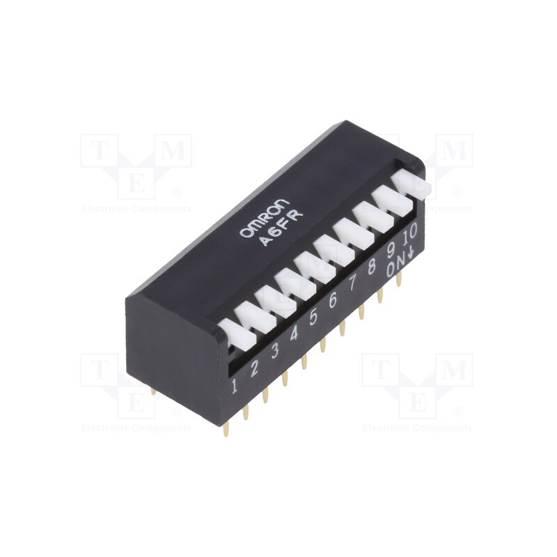 10 pcs : A6FR0104 - Switch: DIP-SWITCH, Poles number: 10, ON-OFF, 0.025A/24VDC, Pos: 2