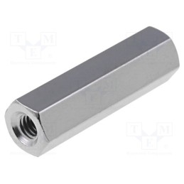 50 pcs : 112X18 - Screwed spacer sleeve, 18mm, Int.thread: M2,5, hexagonal, brass