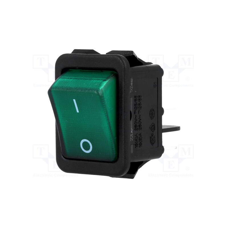 10 pcs : R210-1-C5G-BG9NWC - ROCKER, DPST, Pos: 2, ON-OFF, 16A/250VAC, green, neon lamp, 230V