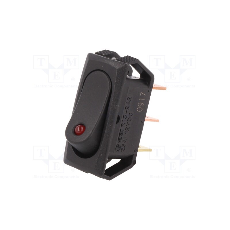 10 pcs : R13-242L-01-BBR - ROCKER, SPST, Pos: 2, ON-OFF, 25A/12VDC, black, LED,point, 12VDC