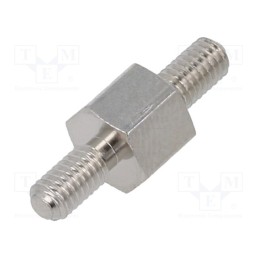 50 pcs : 415X05K - Screwed spacer sleeve, 5mm, Ext.thread: M3, hexagonal, brass