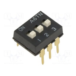 10 pcs : A6TN-3104 - Switch: DIP-SWITCH, Poles number: 3, ON-OFF, 0.025A/24VDC, Pos: 2