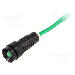 10 pcs : LG-D5-230AC - Indicator: LED, recessed, green, 230VAC, Ø11mm, IP40, leads 300mm