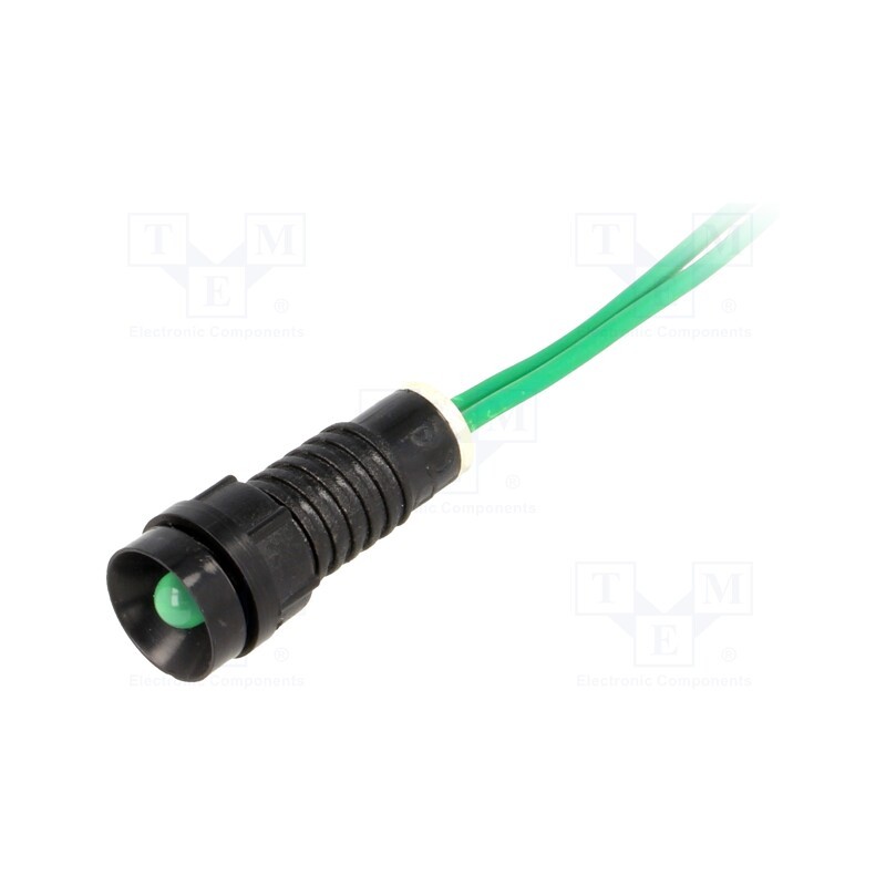 10 pcs : LG-D5-230AC - Indicator: LED, recessed, green, 230VAC, Ø11mm, IP40, leads 300mm