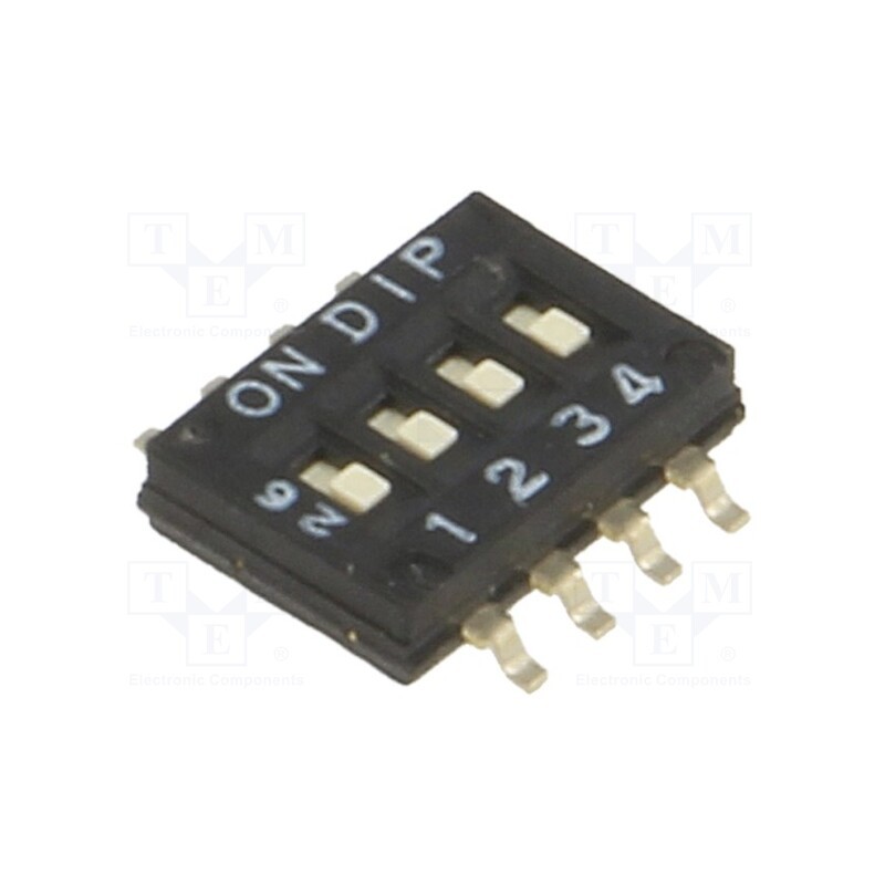 10 pcs : DHN-04F-T-V - Switch: DIP-SWITCH, Poles number: 4, ON-OFF, 0.1A/50VDC, Pos: 2