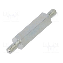50 pcs : 427X25 - Screwed spacer sleeve, 25mm, Ext.thread: M4, hexagonal, steel