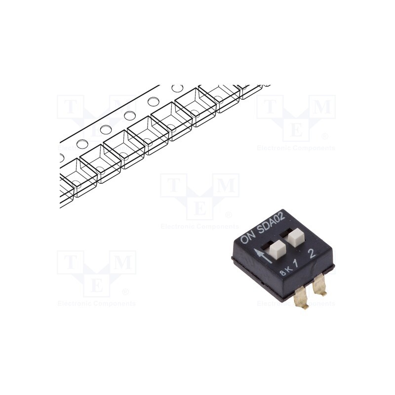 10 pcs : SDA02H1SBDR - Switch: DIP-SWITCH, Poles number: 2, ON-OFF, 0.025A/24VDC, Pos: 2
