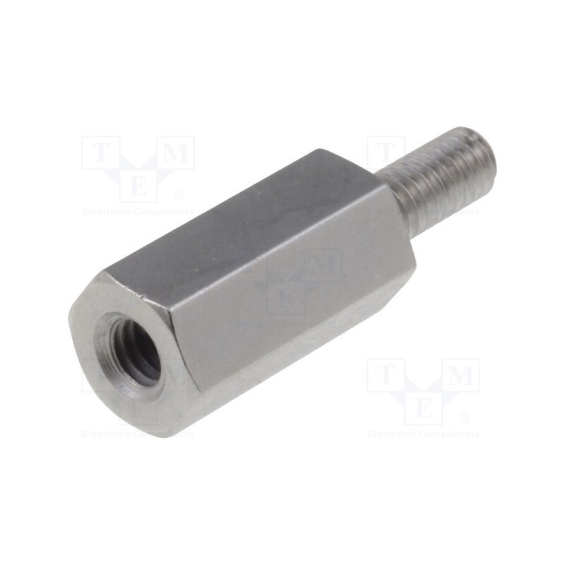 50 pcs : 212X10 - Screwed spacer sleeve, 10mm, Int.thread: M2,5, Ext.thread: M2,5