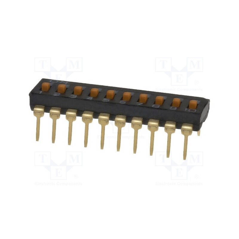 10 pcs : A6T-0104 - Switch: DIP-SWITCH, Poles number: 10, ON-OFF, 0.025A/24VDC, Pos: 2
