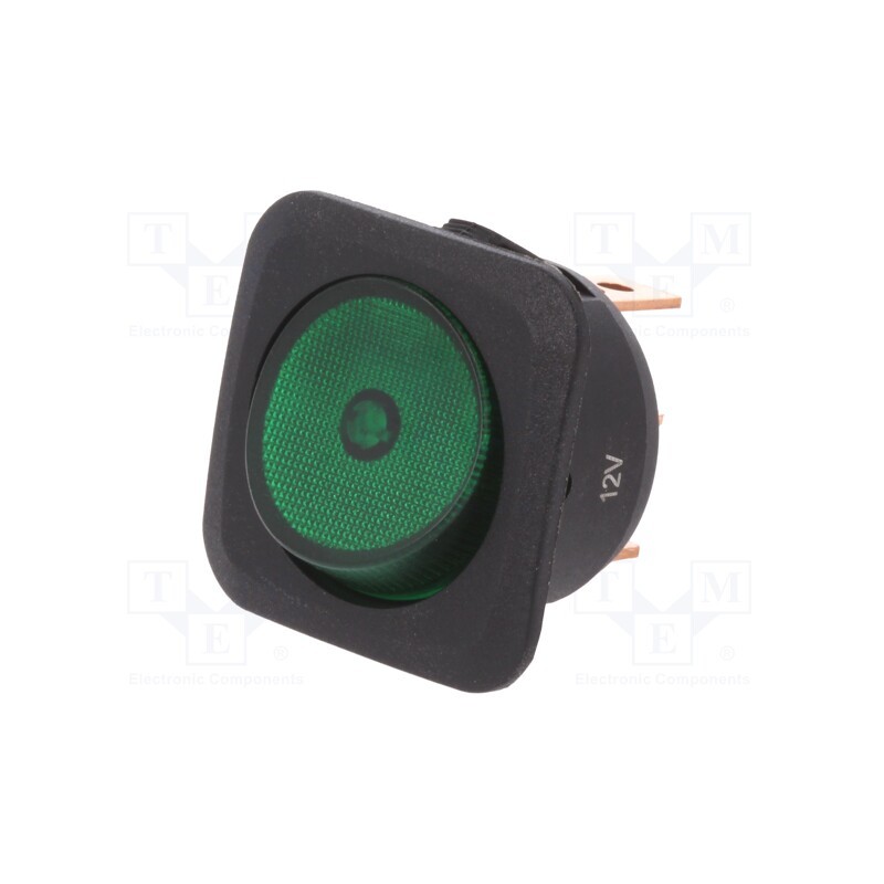 10 pcs : R13-203B-01-BG - ROCKER, SPST, Pos: 2, ON-OFF, 25A/12VDC, green, neon lamp, 50mΩ
