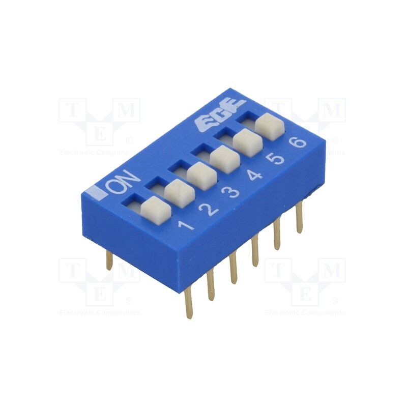 10 pcs : EDG106S - Switch: DIP-SWITCH, Poles number: 6, ON-OFF, 0.025A/24VDC, Pos: 2