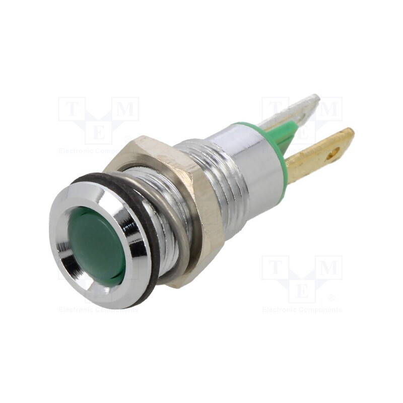 10 pcs : 19010051 - Indicator: LED, flat, green, 2.2VDC, Ø8mm, connectors 2,0x0,8mm