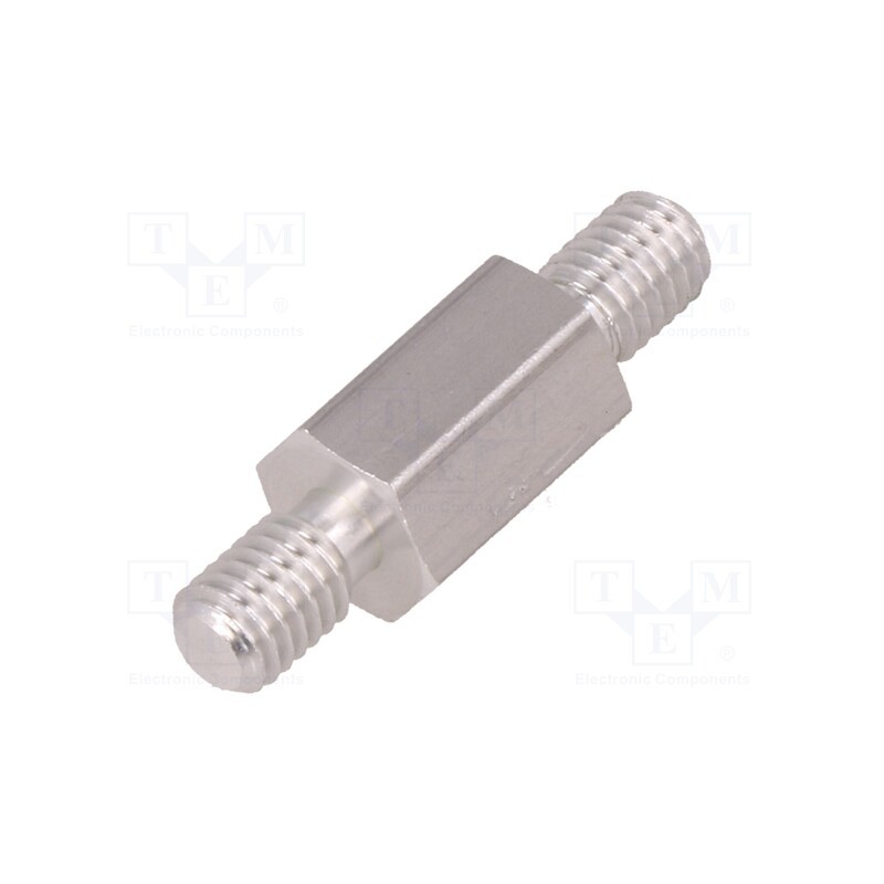 50 pcs : 438X12 - Screwed spacer sleeve, 12mm, Ext.thread: M5, hexagonal, aluminium