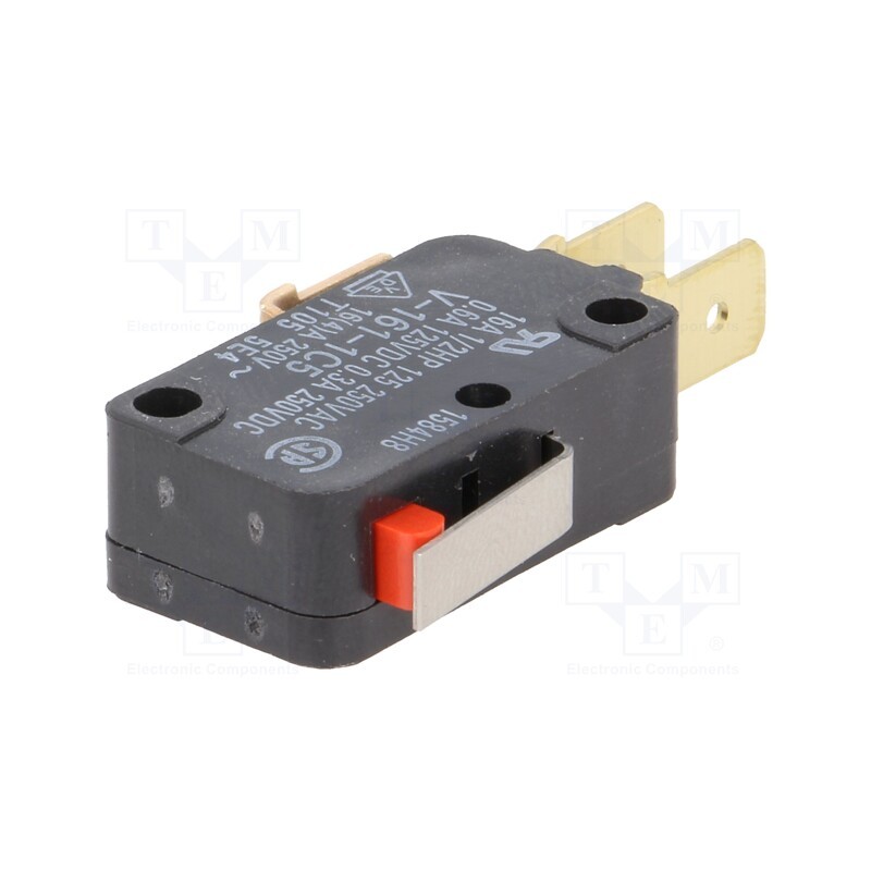 10 pcs : V-161-1C5 - Microswitch SNAP ACTION, 16A/250VAC, 0.6A/125VDC, with lever