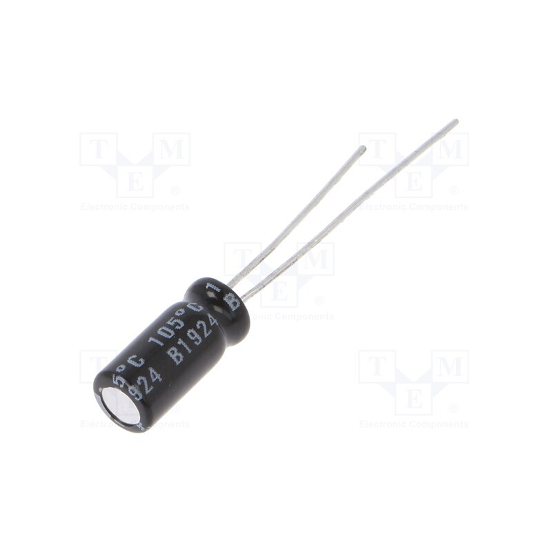 50 pcs : UVZ1A470MDD1TD - Capacitor: electrolytic, THT, 47uF, 10VDC, Ø5x11mm, Pitch: 2mm, ±20%