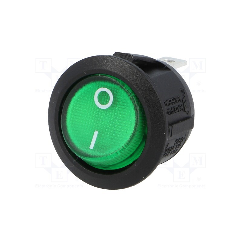 10 pcs : R13-112B-02-BG-2D-N-2 - ROCKER, SPST, Pos: 2, ON-OFF, 10A/250VAC, green, neon lamp, 230V