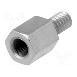 50 pcs : 2130X06/6 - Screwed spacer sleeve, 6mm, Int.thread: M3, Ext.thread: UNC4-40