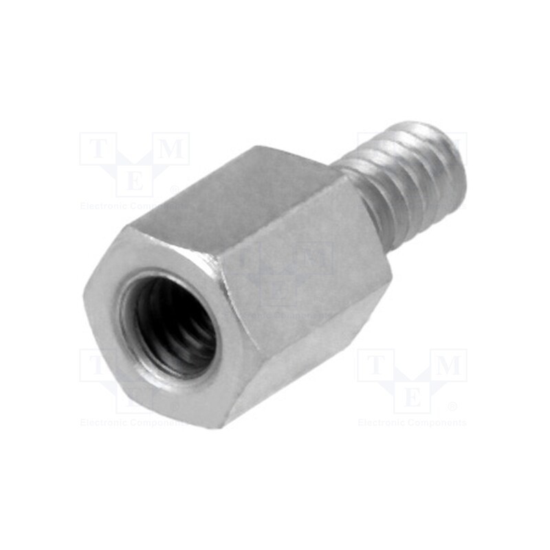50 pcs : 2130X06/6 - Screwed spacer sleeve, 6mm, Int.thread: M3, Ext.thread: UNC4-40