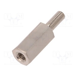 50 pcs : 215X12 - Screwed spacer sleeve, 12mm, Int.thread: M3, Ext.thread: M3, brass