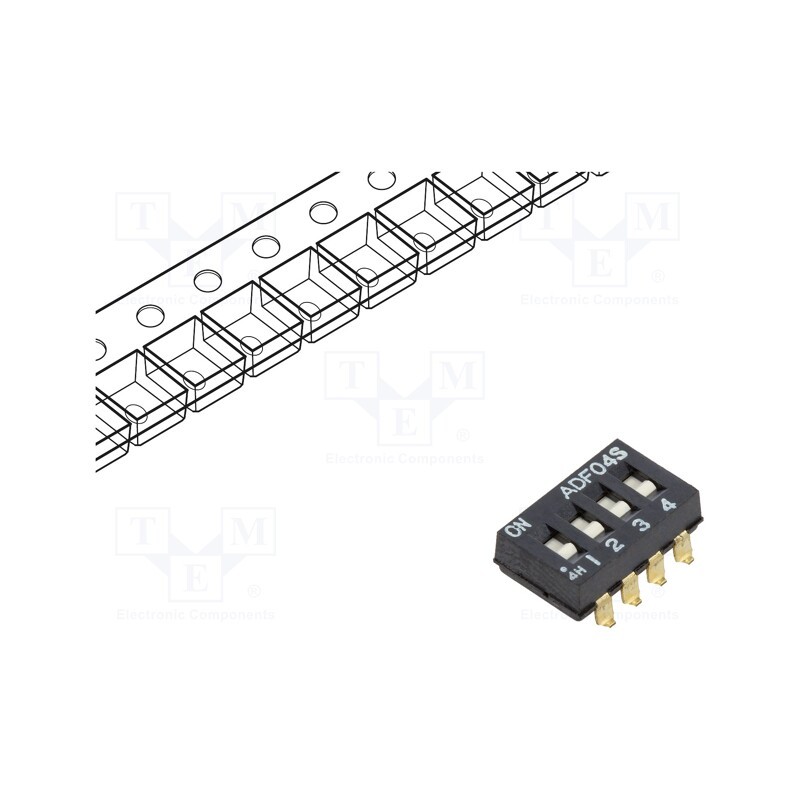 10 pcs : 1-1825059-8 - Switch: DIP-SWITCH, Poles number: 4, ON-OFF, -0.025A/24VDC, Pos: 2