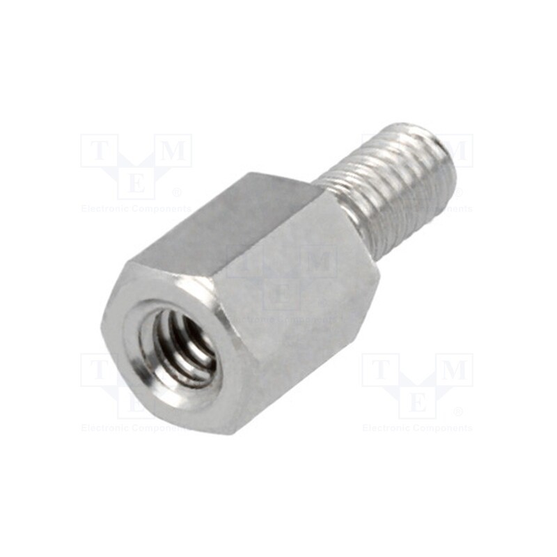 50 pcs : 2103X06/6 - Screwed spacer sleeve, 6mm, Int.thread: UNC4-40, Ext.thread: M3