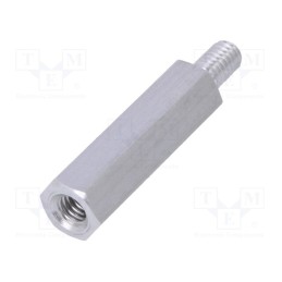 50 pcs : 236X25 - Screwed spacer sleeve, 25mm, Int.thread: M4, Ext.thread: M4