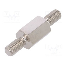 50 pcs : 416X10 - Screwed spacer sleeve, 10mm, Ext.thread: M4, hexagonal, brass