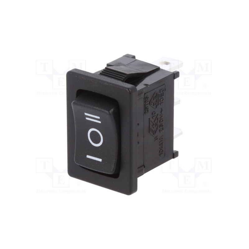 10 pcs : R13-66D-02-BB-76D - ROCKER, SP3T, Pos: 3, ON-OFF-ON, 10A/250VAC, black, none, 50mΩ