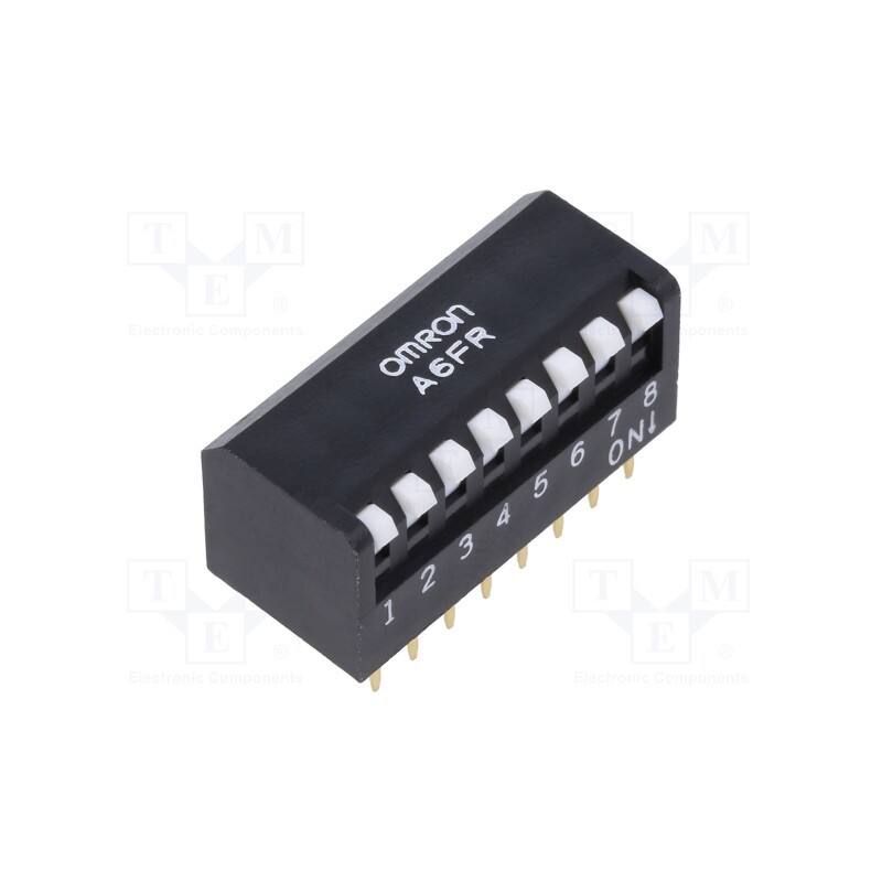 10 pcs : A6FR-8101 - Switch: DIP-SWITCH, OFF-ON, 0.025A/24VDC, Pos: 2, -20÷70°C, THT
