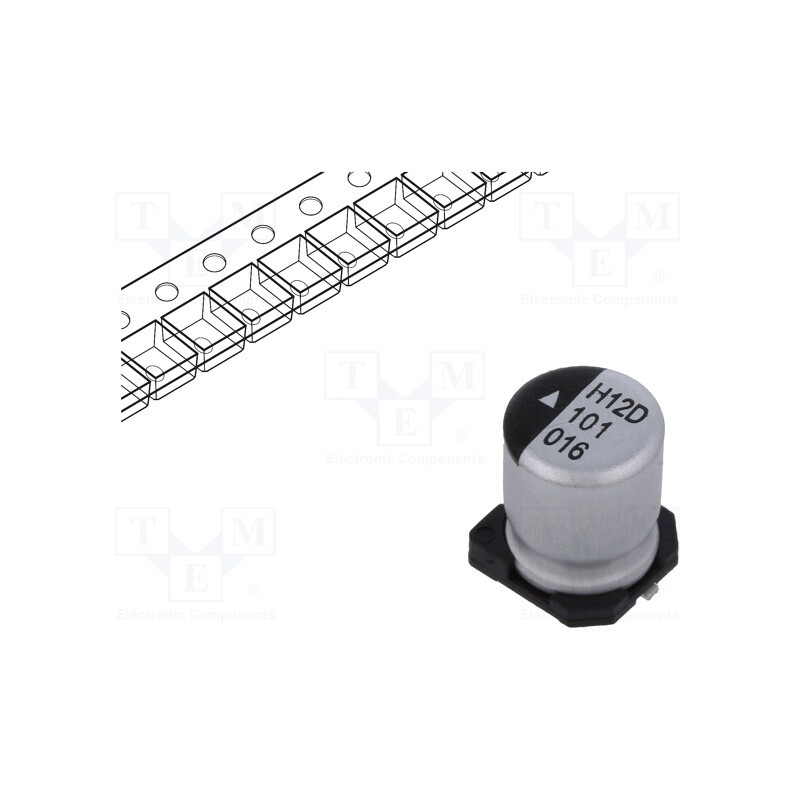 10 pcs : AEH0608101M016R - Capacitor: electrolytic, SMD, 100uF, 16VDC, Ø6.3x8mm, 1000h, 110mA