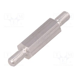 50 pcs : 436X18 - Screwed spacer sleeve, 18mm, Ext.thread: M4, hexagonal, aluminium