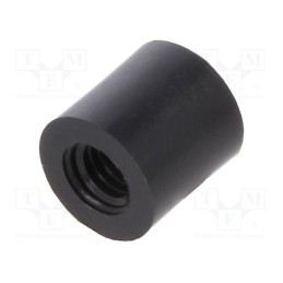 50 pcs : 185RDX06 - Spacer sleeve, cylindrical, polyamide, M3, L: 6mm, Øout: 6mm, black