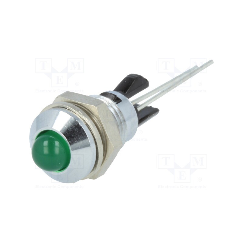10 pcs : 2665.8081 - Indicator: LED, prominent, green, Ø8mm, for PCB, brass, ØLED: 5mm