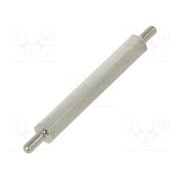 50 pcs : 412X35 - Screwed spacer sleeve, 35mm, Ext.thread: M2,5, hexagonal, brass