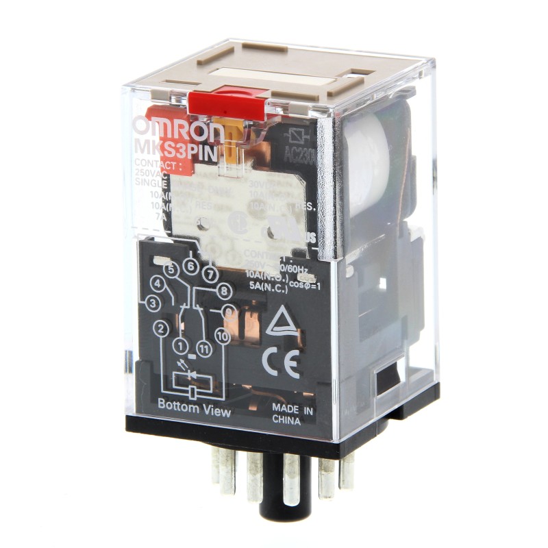 1 pcs - Omron Plug In Non-Latching Relay, 230V ac Coil, 10A Switching Current, 3PDT