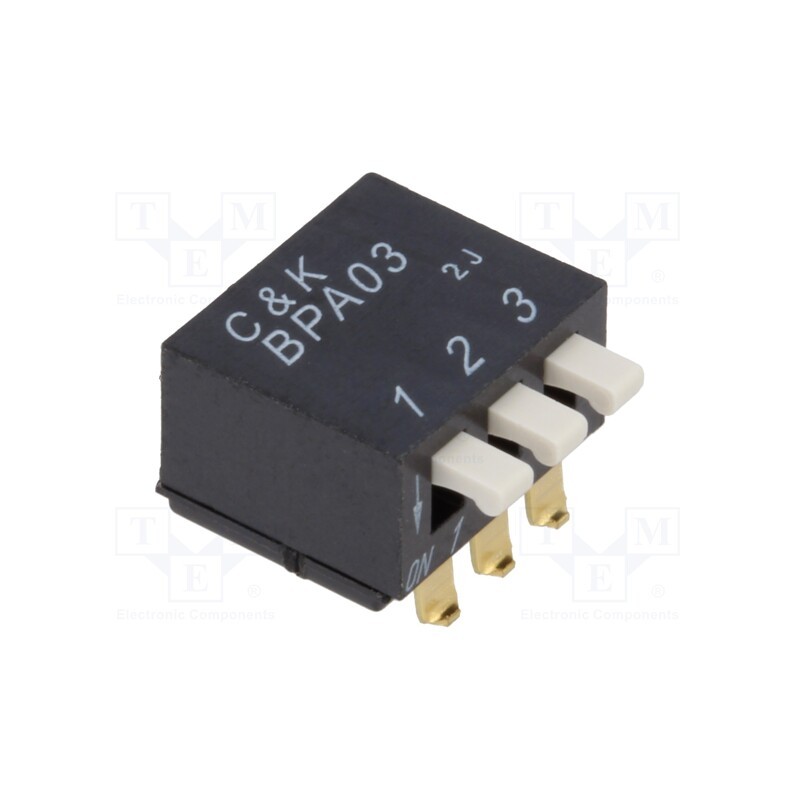 10 pcs : BPA03SBR - Switch: DIP-SWITCH, Poles number: 3, OFF-ON, 0.025A/24VDC, Pos: 2