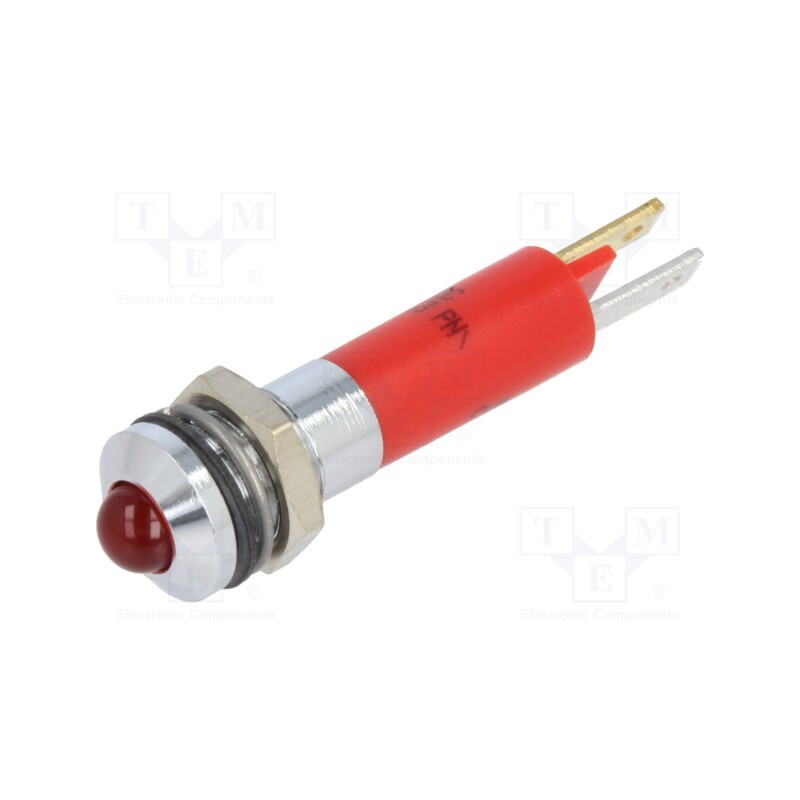 10 pcs : 19040253 - Indicator: LED, prominent, red, 12VDC, Ø8mm, connectors 2,8x0,8mm