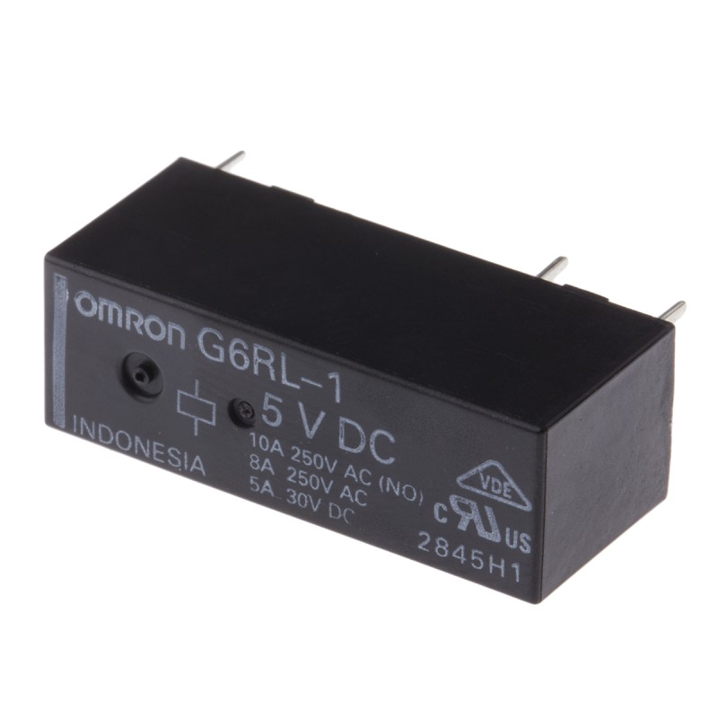 1 pcs - Omron PCB Mount Power Relay, 5V dc Coil, 10A Switching Current, SPDT