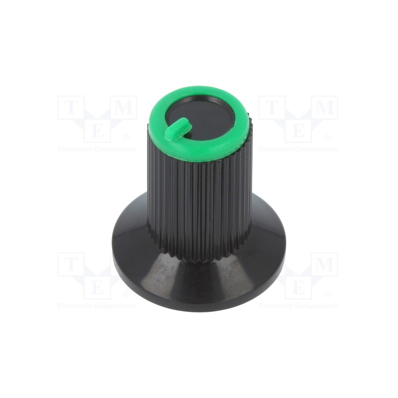 10 pcs : - Knob, with flange, plastic, Øshaft: 6mm, Ø10x19mm, black, green