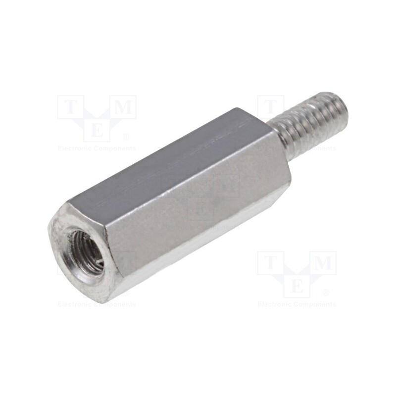 50 pcs : 211X10 - Screwed spacer sleeve, 10mm, Int.thread: M2, Ext.thread: M2, brass