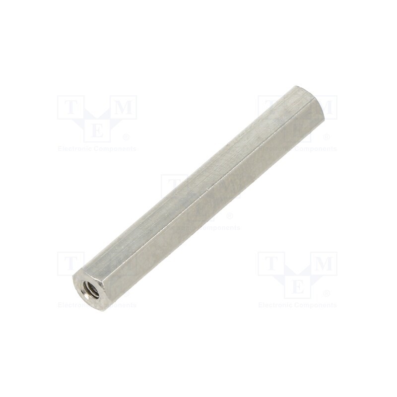 50 pcs : 112X35 - Screwed spacer sleeve, 35mm, Int.thread: M2,5, hexagonal, brass