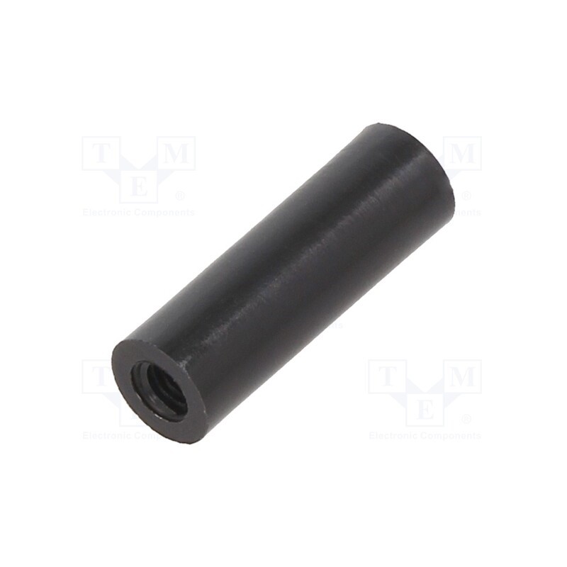 50 pcs : 185RDX18 - Spacer sleeve, cylindrical, polyamide, M3, L: 18mm, Øout: 6mm, black