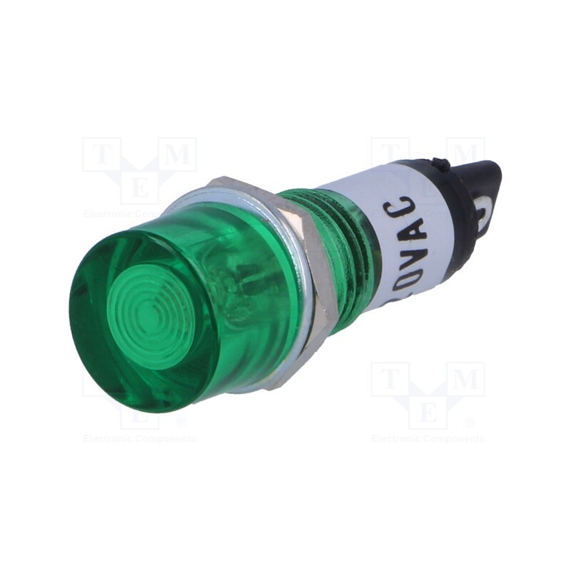 20 pcs : - Indicator: with neon lamp, flat, green, 230VAC, Cutout: Ø10mm, IP20