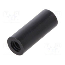 50 pcs : 185RDX15 - Spacer sleeve, cylindrical, polyamide, M3, L: 15mm, Øout: 6mm, black