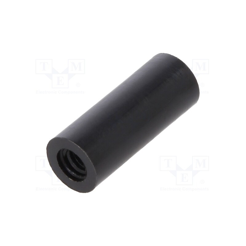 50 pcs : 185RDX15 - Spacer sleeve, cylindrical, polyamide, M3, L: 15mm, Øout: 6mm, black